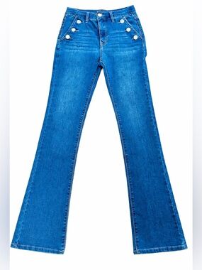 Curve Appeal Sailor Button High Rise Flare Jeans Dark Wash 2/26